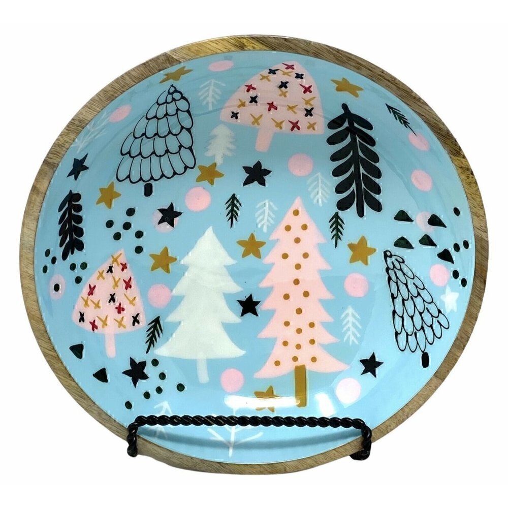 NEW Handpainted Mango Wood Scandinavian Style Christmas Serving Bowl